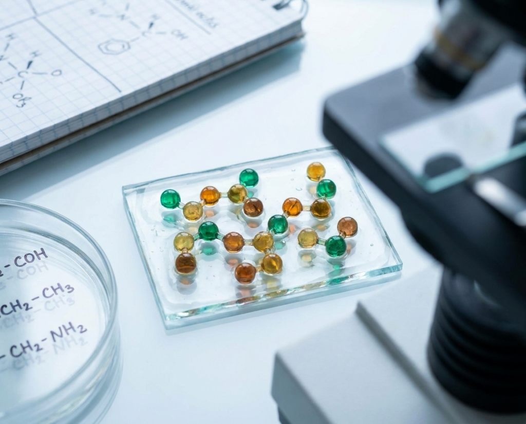 Molecular model and microscopy supporting peptide research